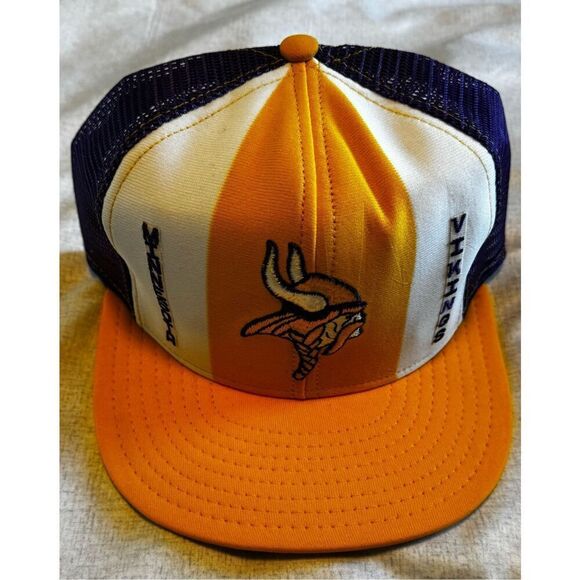 Minnesota Vikings Vintage AJD Lucky Stripes Mesh Snap Trucker Hat Cap - Picture 1 of 5